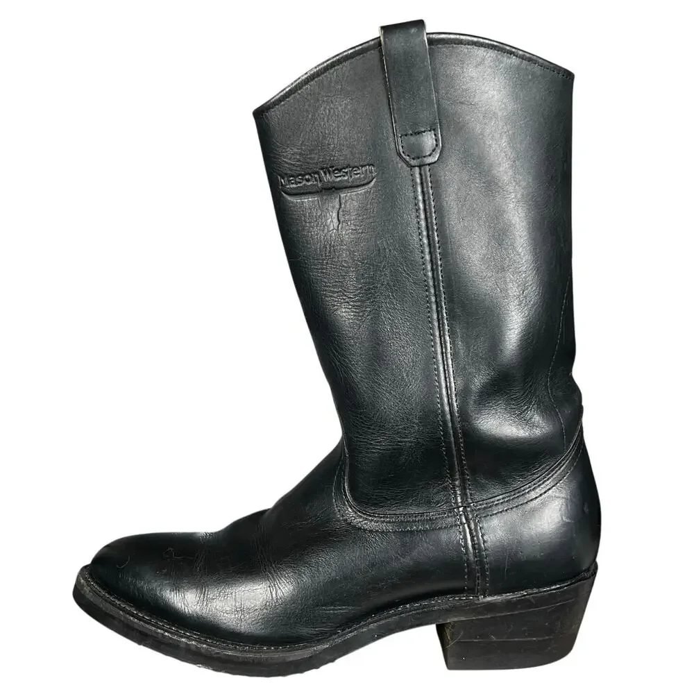 Mason Western Men’s Black Leather Vibram Sole Western Cowboy Boot Size US 9 EE